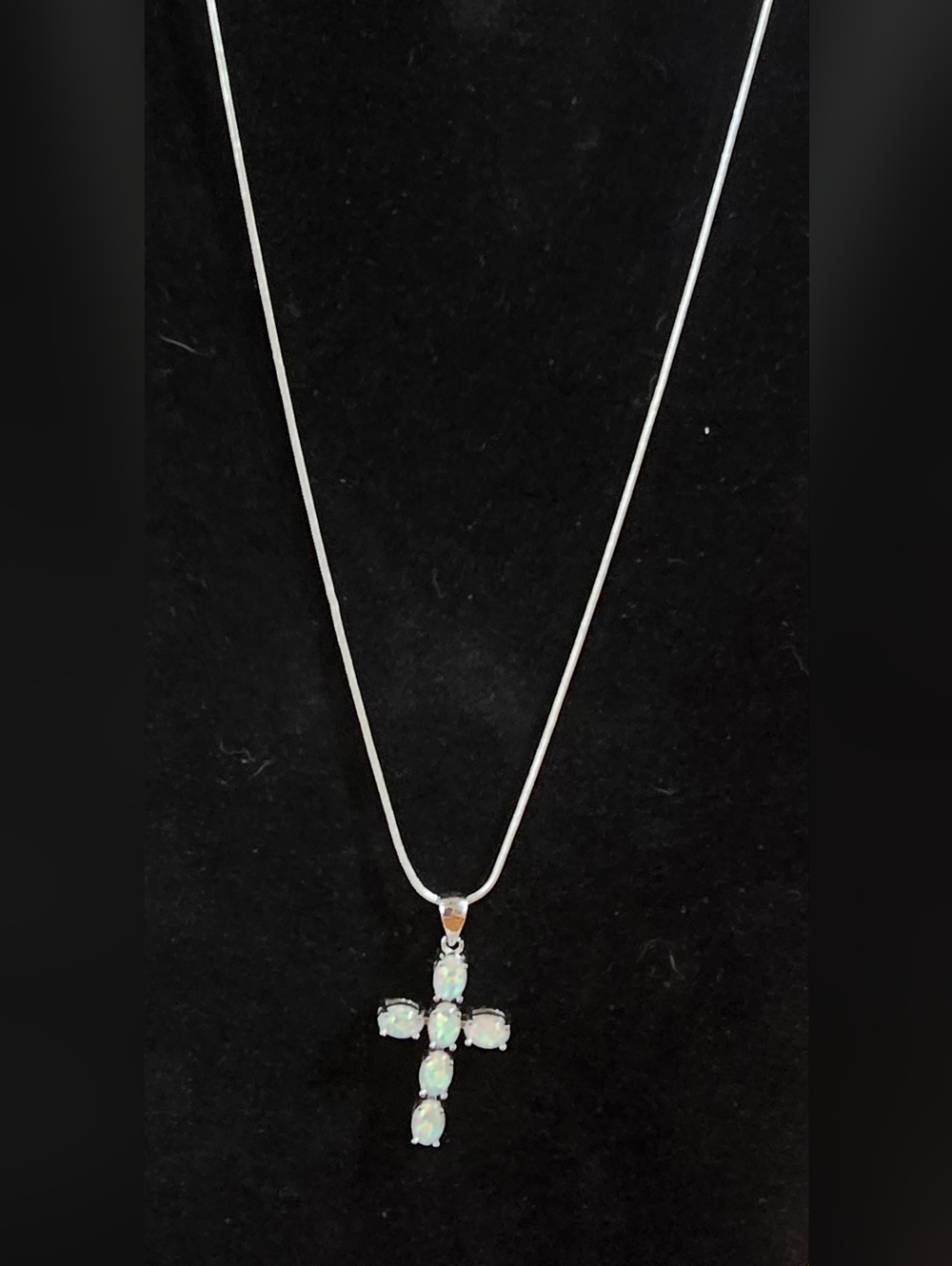NEW Sterling Silver Opal Cross Pendant